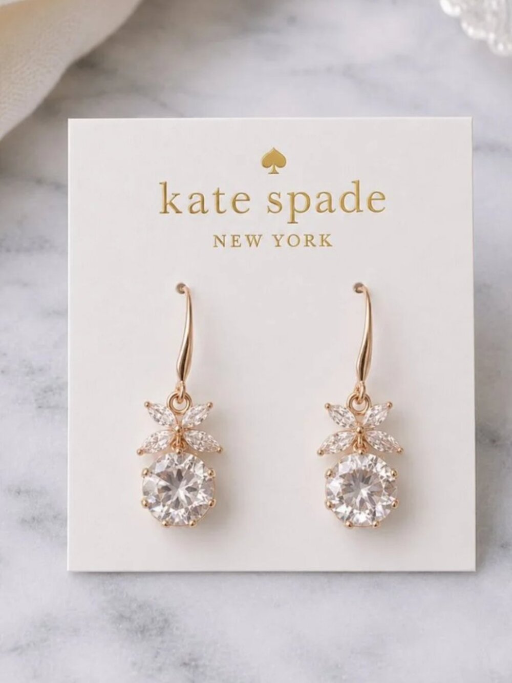 Kate Spade Crystal Floral Drop Earrings Rose Gold Tone Crystal Dangle Earrings